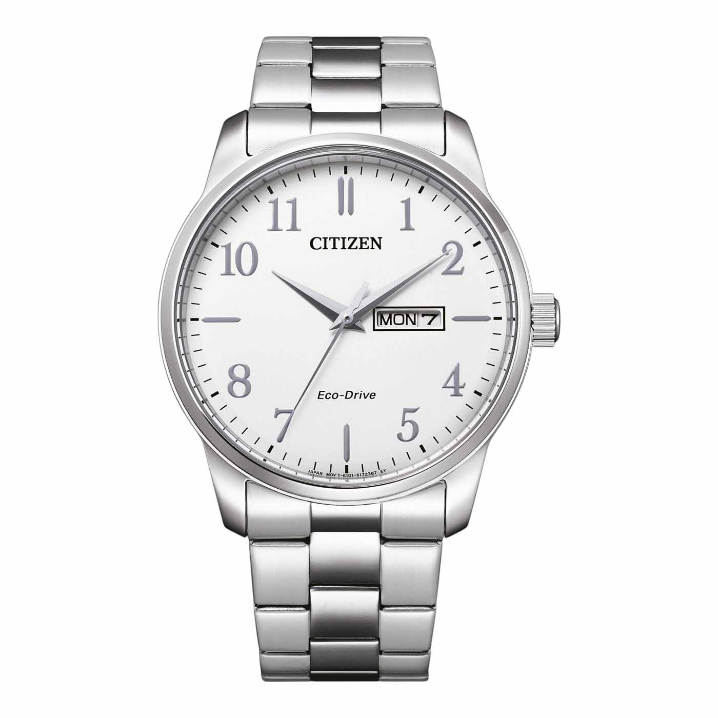 CITIZEN Day Date Eco - Drive με Λευκό Κάντραν και Ατσάλινο Μπρασελέ BM8550-81A